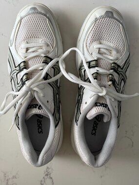 Asics Gel-Rocket BN853 Pickleball Court Shoes White Grey w Bronze & Blk Trim 8.5